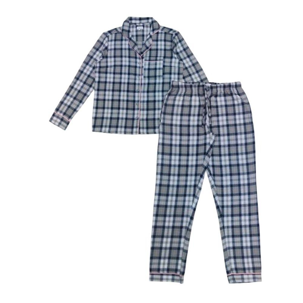 Linea Womens/Ladies Cotton Checked Button Front Long Pyjama Set (Pack of 1) / Gr